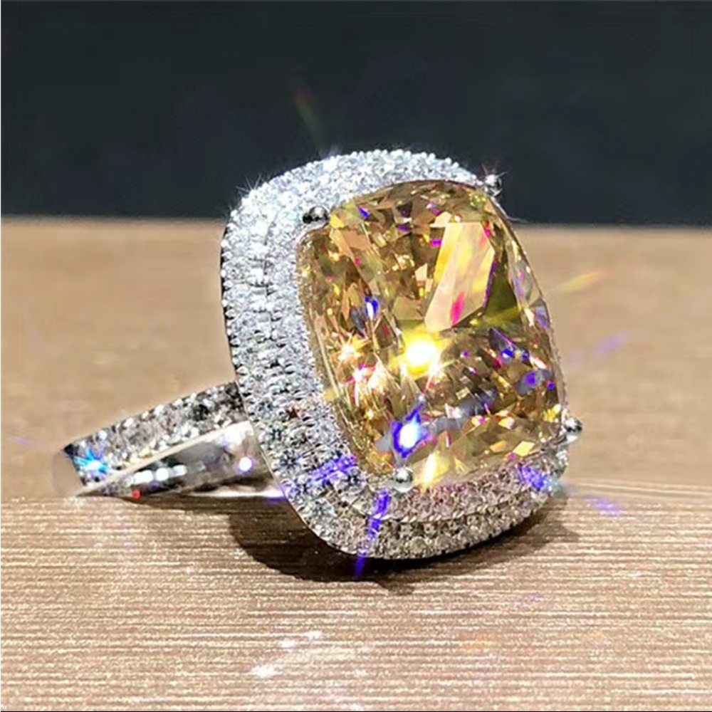New Women’s 925 Silver Luxury Citrine Diamond Ring - Picture 2 of 6
